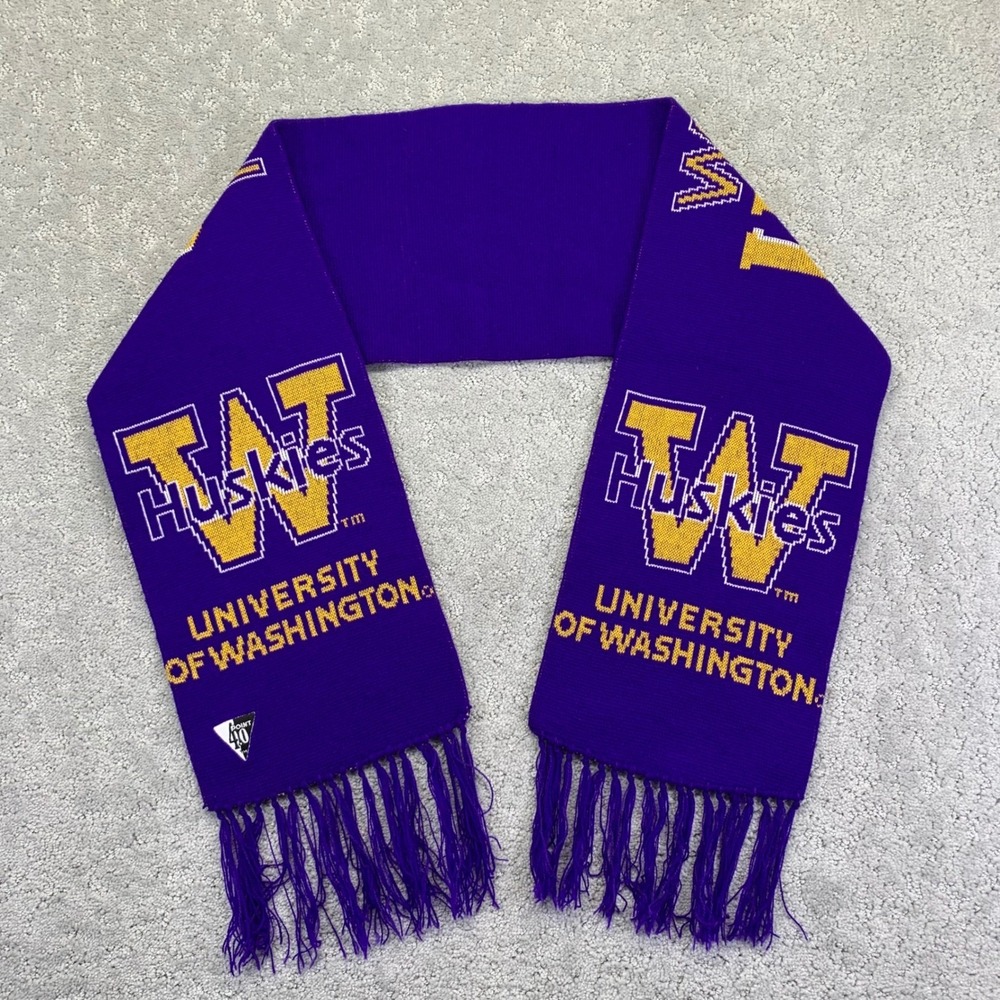 Vintage University of Washington Huskies Scarf‎ Purple Gold Knit Fringe College